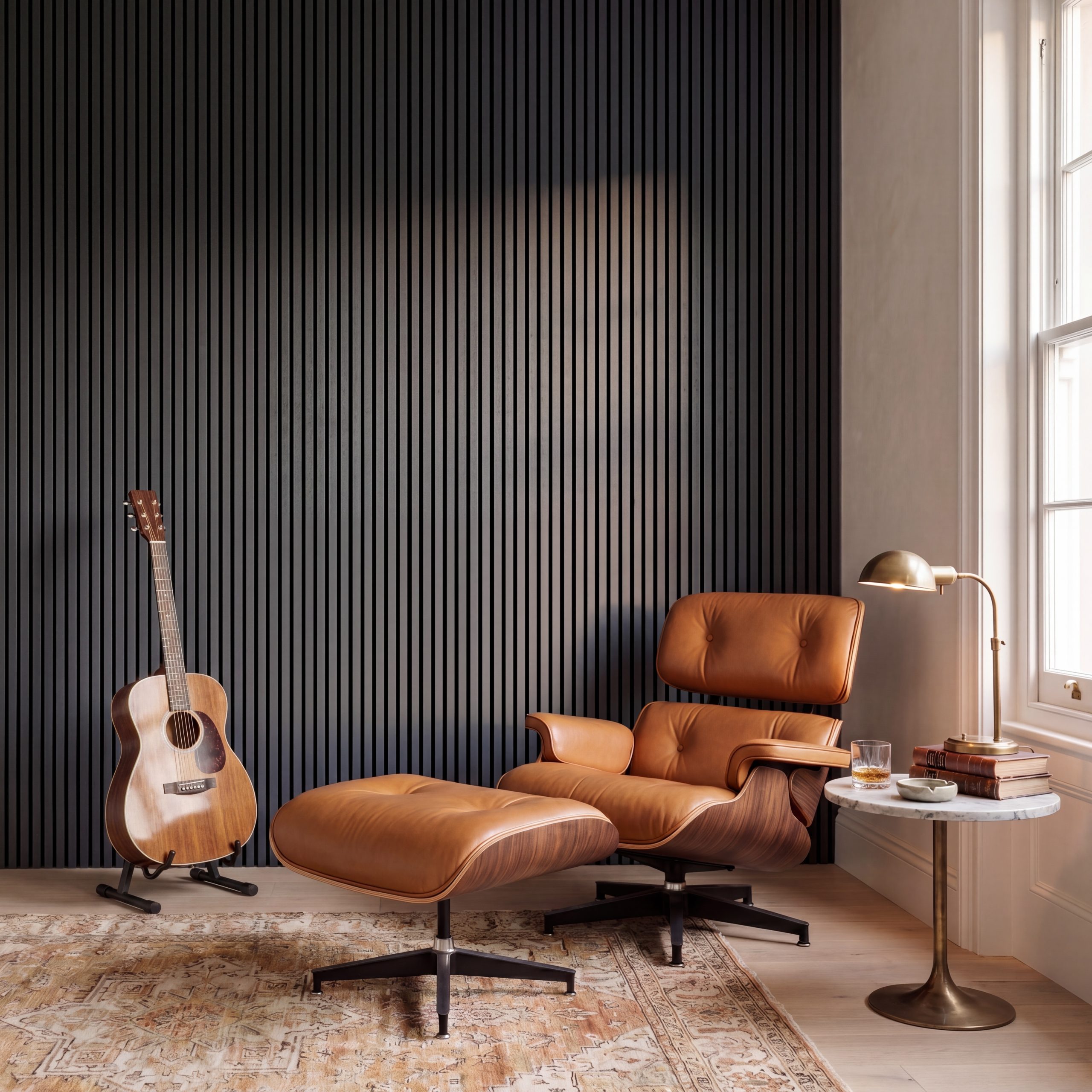 Smokey Blue Acoustic Wall Panels in Music Room Interior